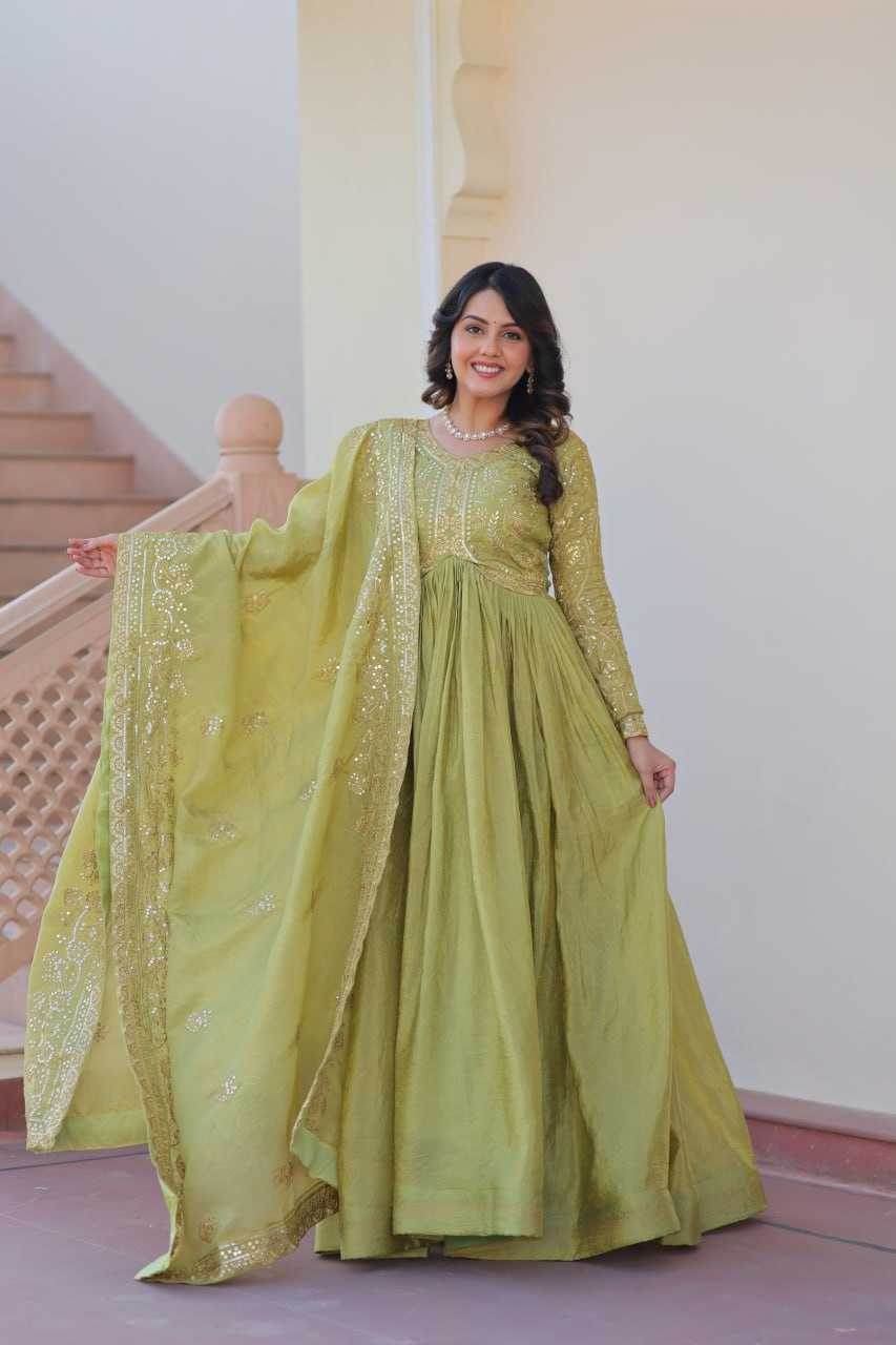 Crush Silk Embroidery Long Gowns - MYLUXURY LANE ENTERPRISE